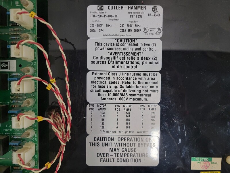 200 HP Cutler-Hammer, TRU-200-P-MO-BY, Solid State Reduced Voltage Starters, 200 Amps, 600 V, 3 phase - Image 2