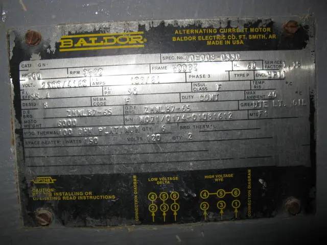 500 HP 3580 RPM Baldor, Frame 5009Z, weather protected enclosure type 2, 2300/4160 Volts, 3-phase - Image 7