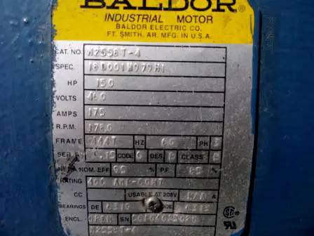 150 HP 1780 RPM Baldor, Frame 444T, 460 Volts, 3-phase, 175 amps. - Image 5