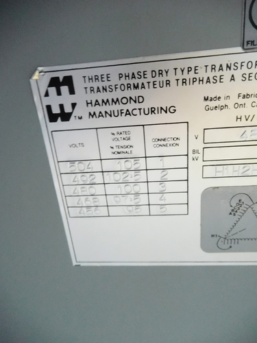 112.5 KVA 480 Primary, 208/120 Secondary, Hammond K112KB, type K, dry type, 1 yr warranty - Image 7