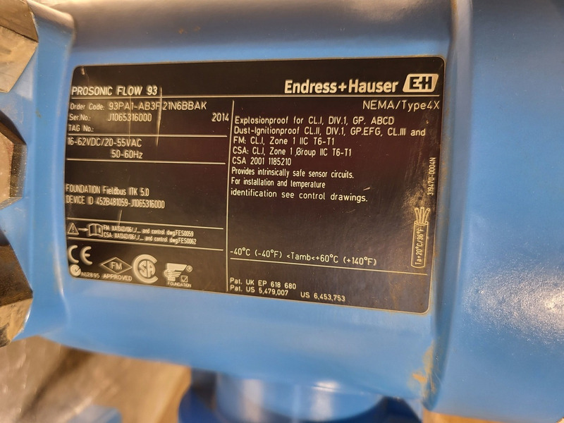Endress & Hauser #93PA1-AB3F21N6BBAK, Prosonic Flow, 4"-160" Flow Sensor, 2"-60" Sensor Holder, 20-55 VAC - Image 2
