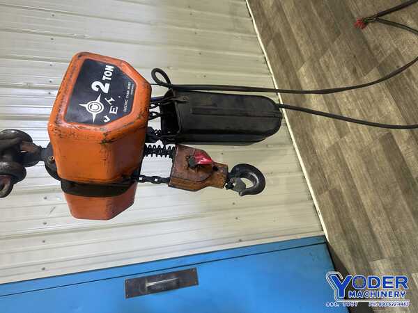 2 Ton, Jet #2RS-1-15, electric chain hoist with trolley, 15' lifting height, pendant Control, chain box, 1999 - Image 1
