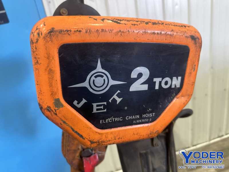 2 Ton, Jet #2RS-1-15, electric chain hoist with trolley, 15' lifting height, pendant Control, chain box, 1999 - Image 2