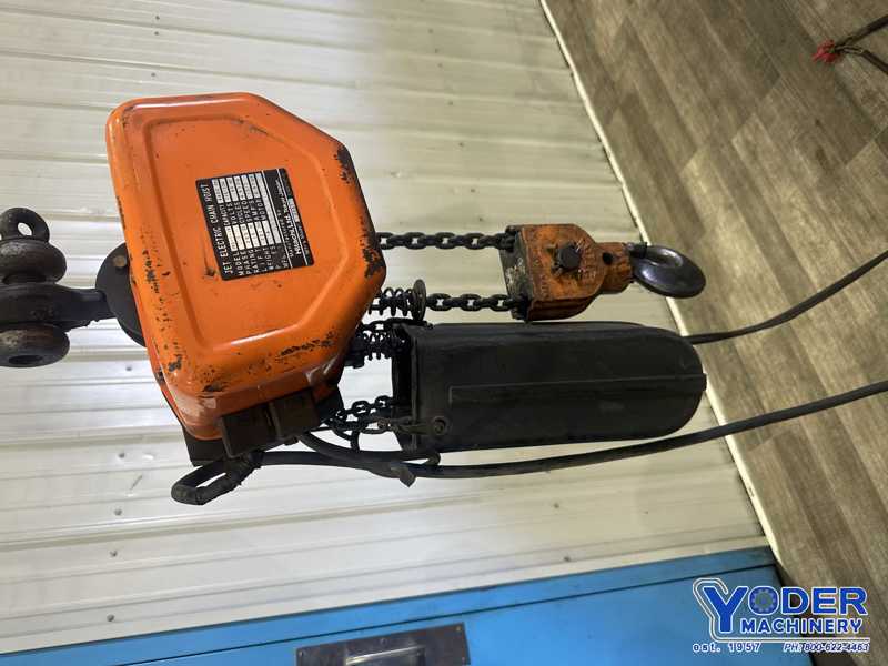 2 Ton, Jet #2RS-1-15, electric chain hoist with trolley, 15' lifting height, pendant Control, chain box, 1999 - Image 5