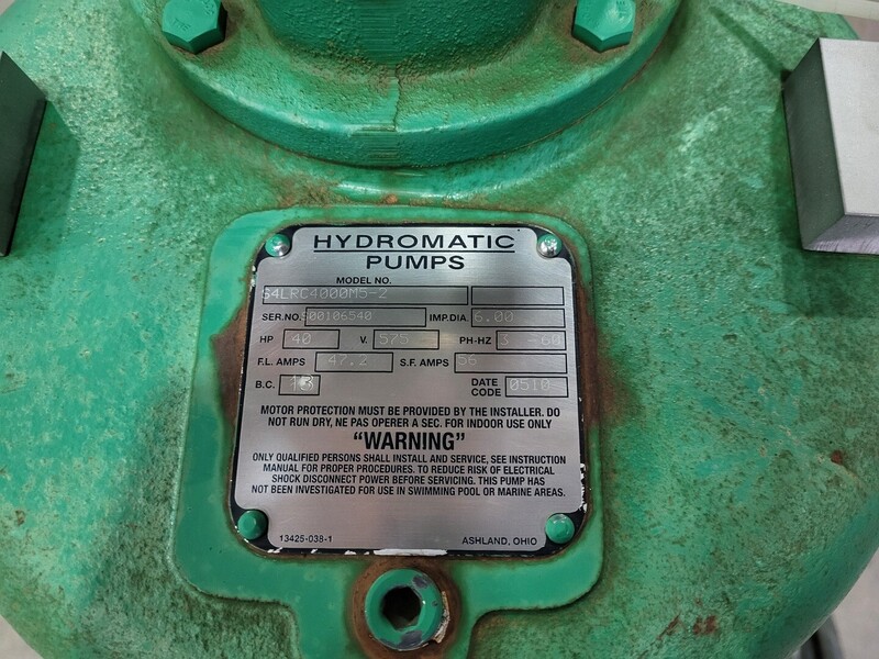 790 GPM @ 232' TDH, Pentair-Hydromatic #S4LRC4000M5-2, Submersible Solids Handling Pump, 40 HP, 3450 RPM, 575 - Image 2