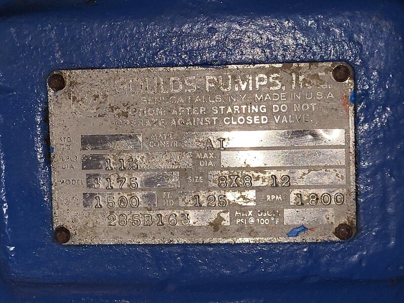 1500 GPM @ 125' TDH, Goulds #3175S, Goulds #3175S, Paper Stock/ Process Pump, 40 HP, 1770 RPM, 575 V, 8x8-12 - Image 2