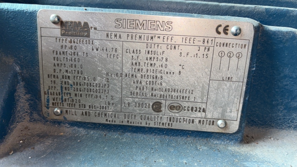 60 HP 1780 RPM Siemens, Frame 364TS, TEFC, 1.15 service factor - Image 2