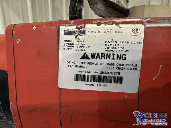 .5 Ton, Dayton #3Y873, electric chain hoist, 16' lifting height, pendant Control, chain box, 1/2 HP - Image 9
