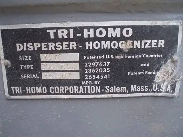 Tri-Homo Corp. #Champ-LD, laboratory colloid mill, 1 HP, 3600 RPM, 220/440 V., 3-phase, 1" inlet/outlet - Image 6