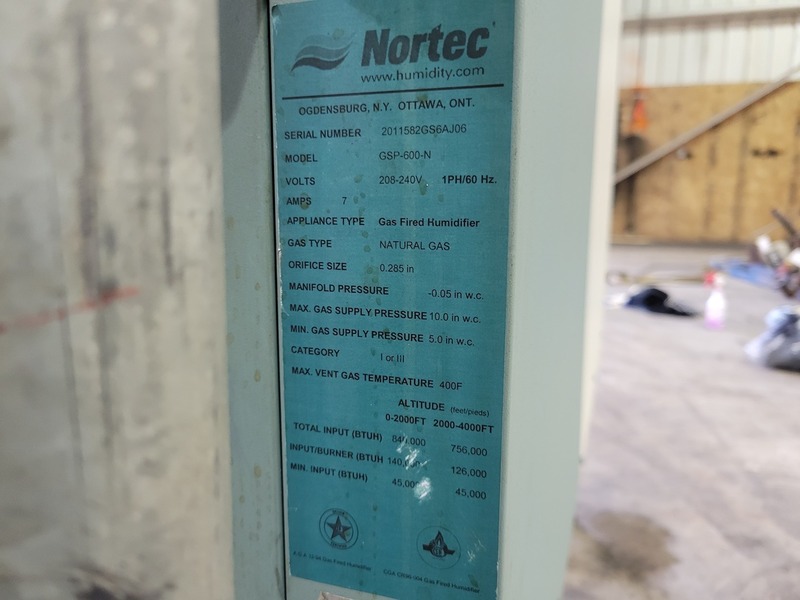 840000 BTUH gas fired humidifier, Nortec, with Eclipse burner, gas meter, valve system - Image 2