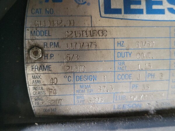 5/3 HP 1170/975 RPM Leeson C215T11FK3C, Frame 215TC, TEFC, 208-230/460 Volts - Image 3
