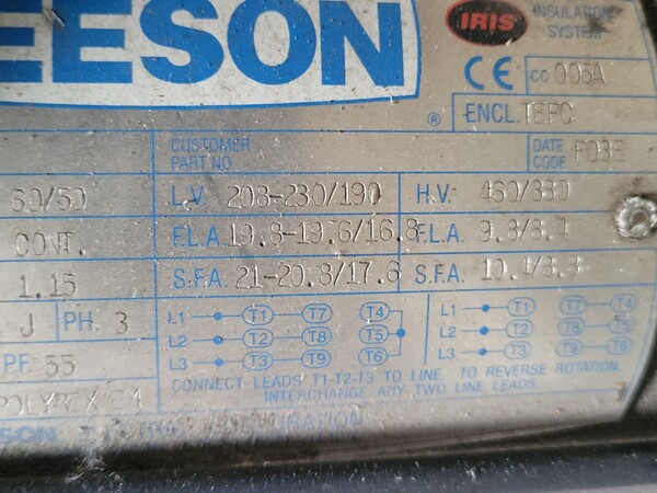 5/3 HP 1170/975 RPM Leeson C215T11FK3C, Frame 215TC, TEFC, 208-230/460 Volts - Image 4