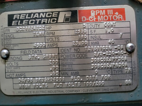5 HP 2500 RPM Reliance, Frame DC2112ATCZ, TENV, 180 VA, 100/200 VF - Image 3