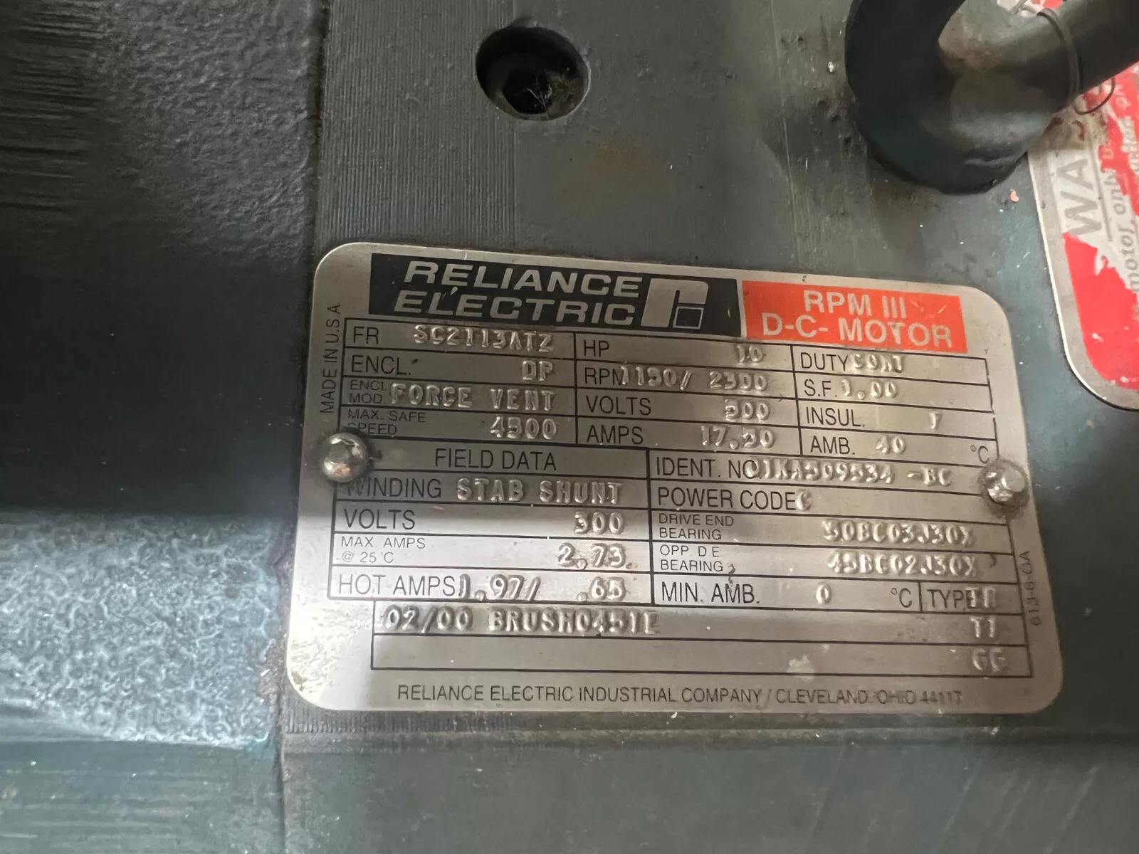 10 HP 1150/2300 RPM Reliance, Frame SC2113ATZ, DP, 17.5 amps, 500 VA - Image 7