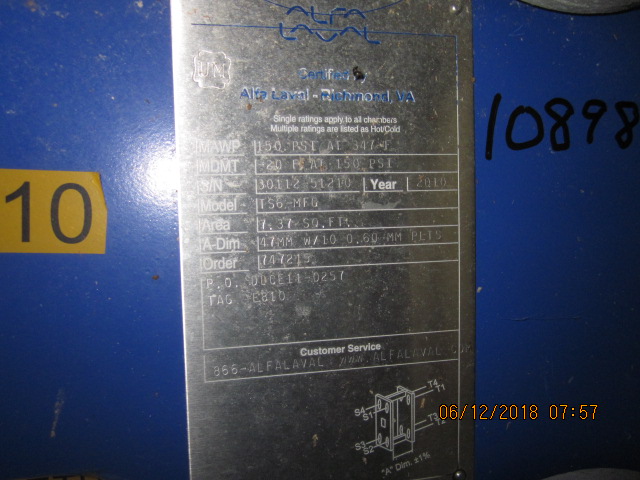 7 sq.ft., Alfa-Laval, TS6-MFG, CIP heater, 150 psi, 10 plates, Carbon Steel frame, 316 Stainless Steel plates - Image 2
