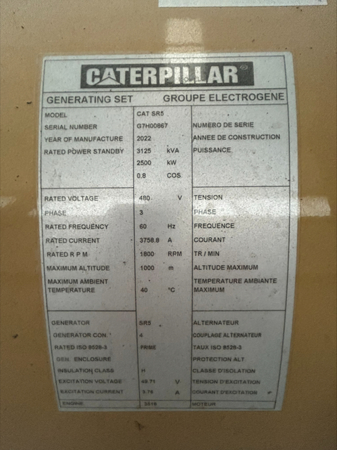 2250 KW, 1800 RPM, Caterpillar #SR5, diesel generator end, 277/480 Volts, 3-phase, sound attenuated enclosure - Image 3