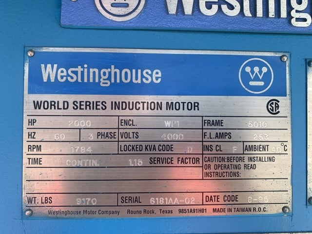 2000 HP 1800 RPM Westinghouse, Frame 5010, WPISB, 4000 Volts - Image 3