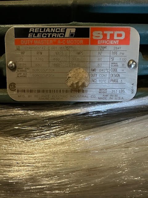 25 HP 1760 RPM Reliance, Fr. 284T, 460 Volts, Squirrel Cage, Refurb - Image 1