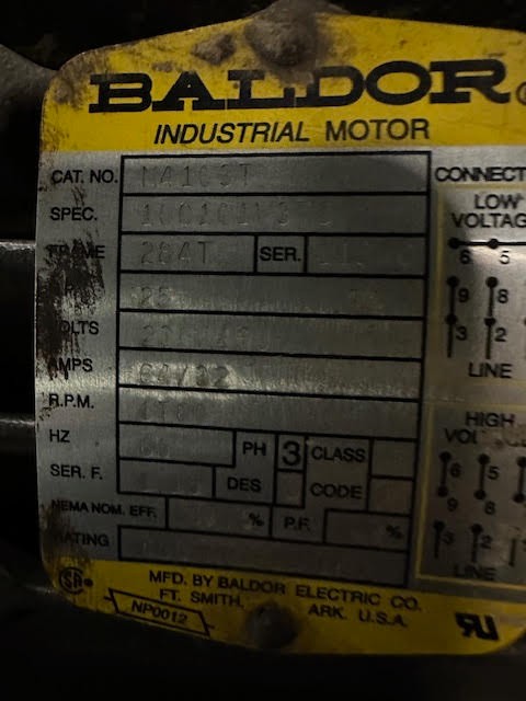 25 HP 1100 RPM Baldor, Fr. 284T, 230/460 Volts, Squirrel Cage, EOK - Image 1