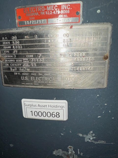 60 HP 585 RPM U.S. Motors, Frame 1585, 460 Volts, Verticle Pump, Refurbished - Image 1