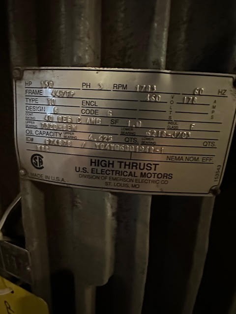 150 HP 1783 RPM US Electric, Fr. 447TP, 460 Volts, Verticle Pump, EOK - Image 1