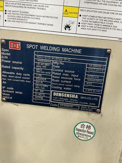 60 KVA Dengensha #NDZ-050-41BNU-R-D, projection spot welder, 2014, #105180 - Image 7