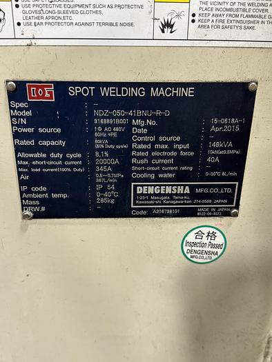 60 KVA Dengensha #NDZ-050-41BNU-R-D, projection spot welder, 2014, #105180 - Image 9