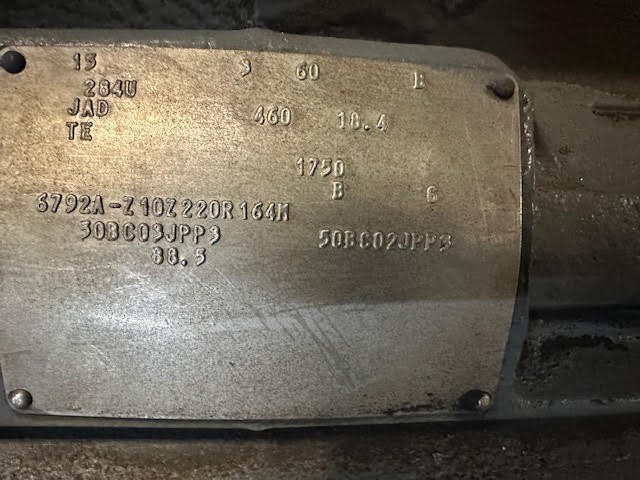 15 HP 1750 RPM Frame 284U, 460 Volts, Squirrel Cage, electrically OK - Image 1