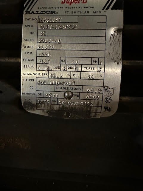 25 HP 1770 RPM Baldor, Frame 284T, 230/460 Volts, Squirrel Cage, electrically OK - Image 1