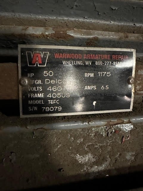 50 HP 1175 RPM Delco, Frame 405US, 460 Volts, Squirrel Cage, electrically OK - Image 1