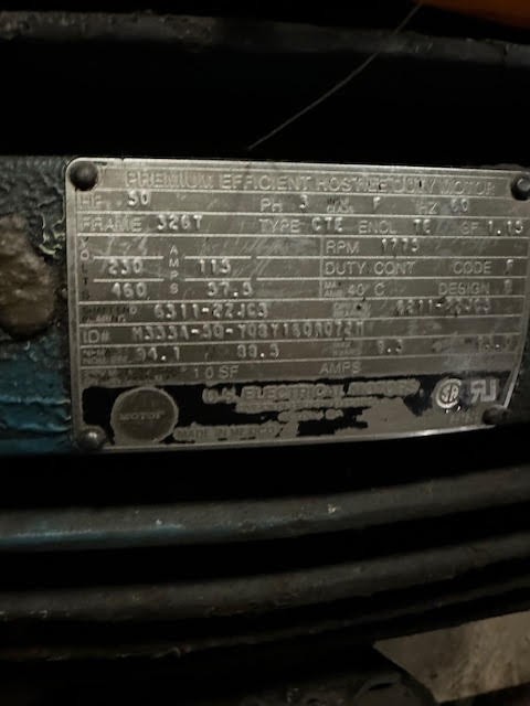 50 HP 1775 RPM U.S. Motors, Frame 326T, 230/460 Volts, Squirrel Cage, electrically OK - Image 1