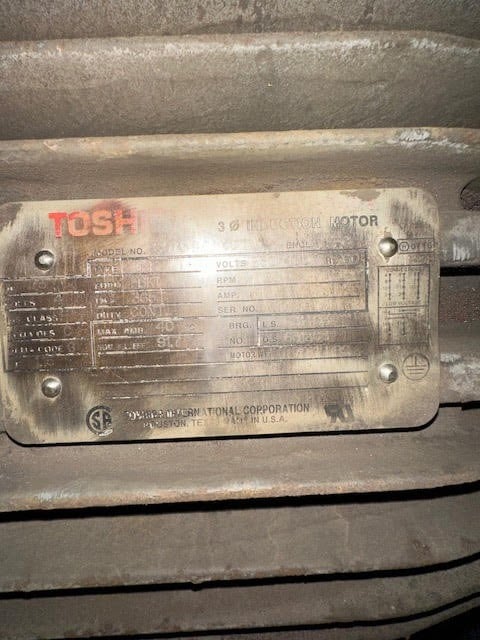 75 HP 1765 RPM Toshiba, Frame 365T, 230/460 Volts, Squirrel Cage, electrically OK - Image 1