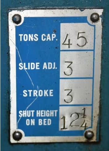 45 Ton, Bliss #C45, variable speed OBI press, air clutch & brake, 3" stroke, 12-1/4" Shut Height, 7.5 HP - Image 5