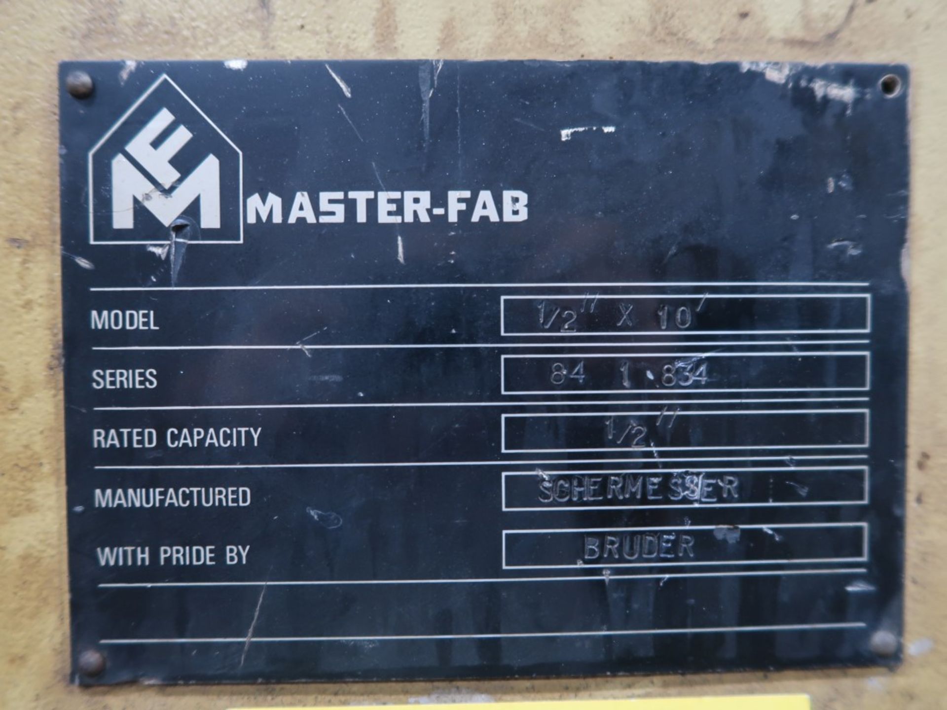 1/2" x 10' Masterfab, hydraulic power squaring shear, front operated power back gauge, 8' squaring arm, (2) - Image 9