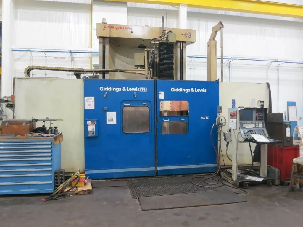 96" Giddings & Lewis #84VTC, vertical boring mill, 108" swing, 90" under rail, 12 ATC, Renishaw probe, chip - Image 1