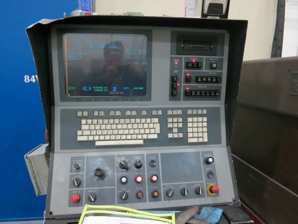96" Giddings & Lewis #84VTC, vertical boring mill, 108" swing, 90" under rail, 12 ATC, Renishaw probe, chip - Image 5
