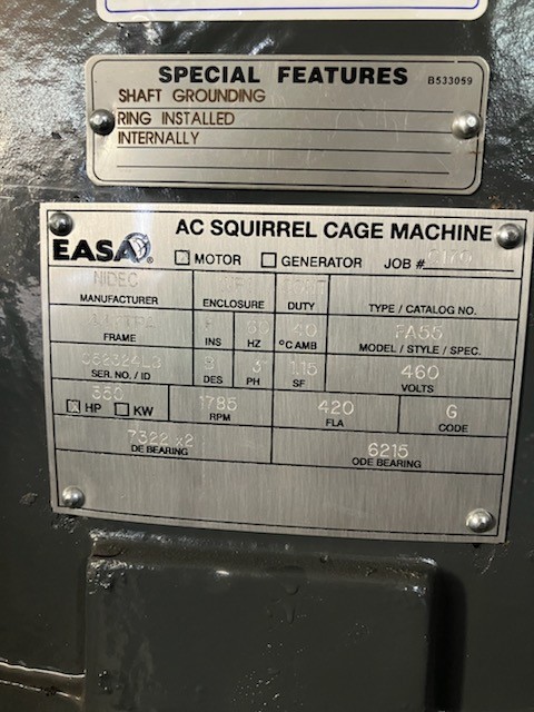 350 HP 1785 RPM U.S. Motors, Frame 447TPA, 460 Volts - Image 3