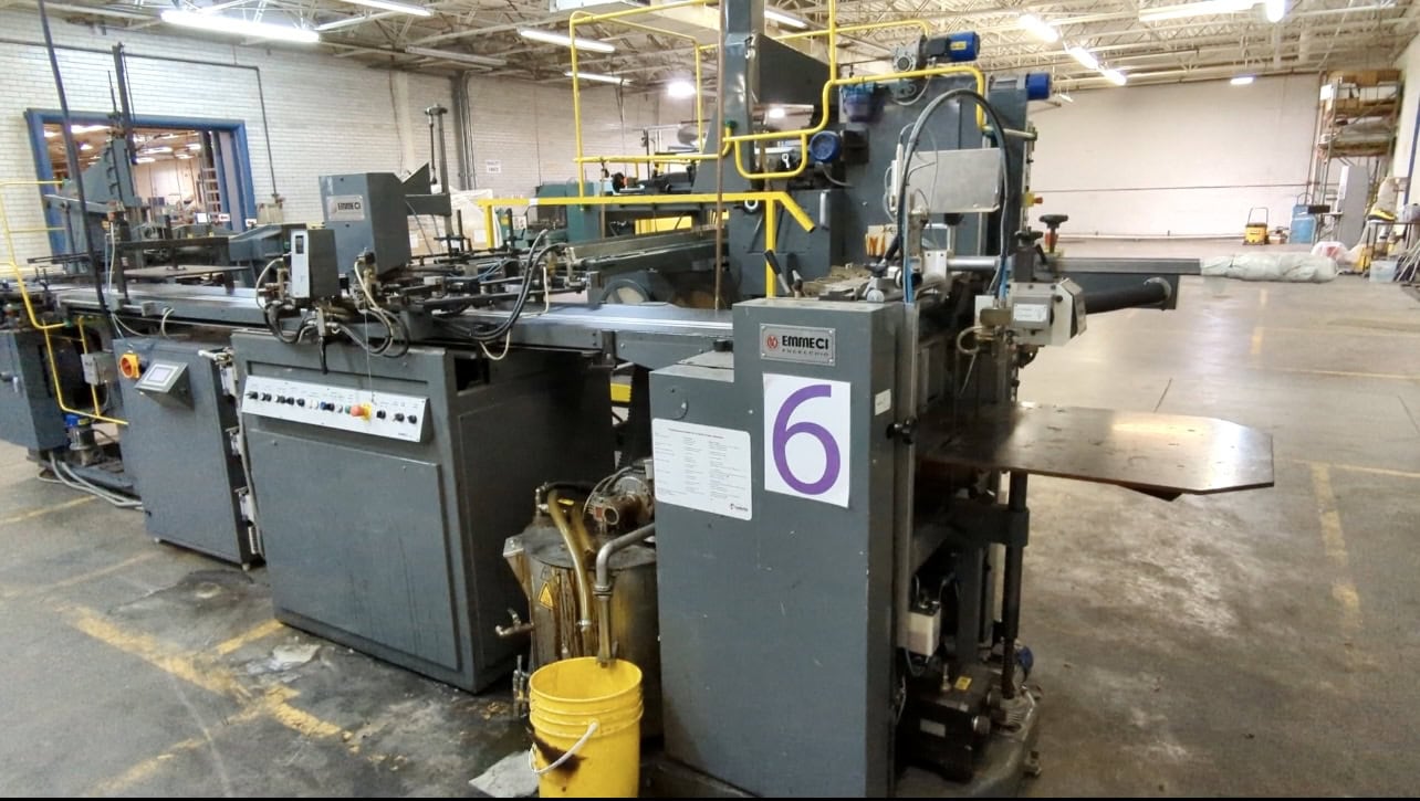 Emmeci #MC-92-HSB, Fully Automatic Rigid Box Line, Wrapper Discharge, 110 PSI - Image 1