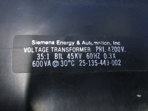 45 KV 4200 Pri. 600 Sec., Siemens Energy & Automation voltage transformer - Image 2