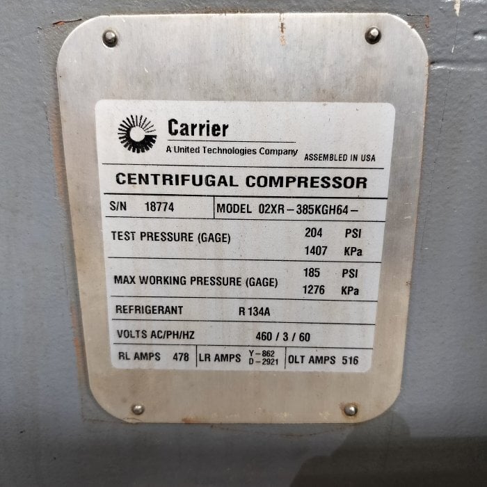 525 Ton, Carrier #19XRV4647385KGH64, evergreen chiller hermetic centrifugal liquid chiller, 460 V., 3-phase - Image 3