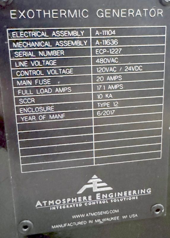 4000 cu.ft./hr., Atmosphere Engineering, Exothermic Gas Generator, 480 V., 2017 - Image 8
