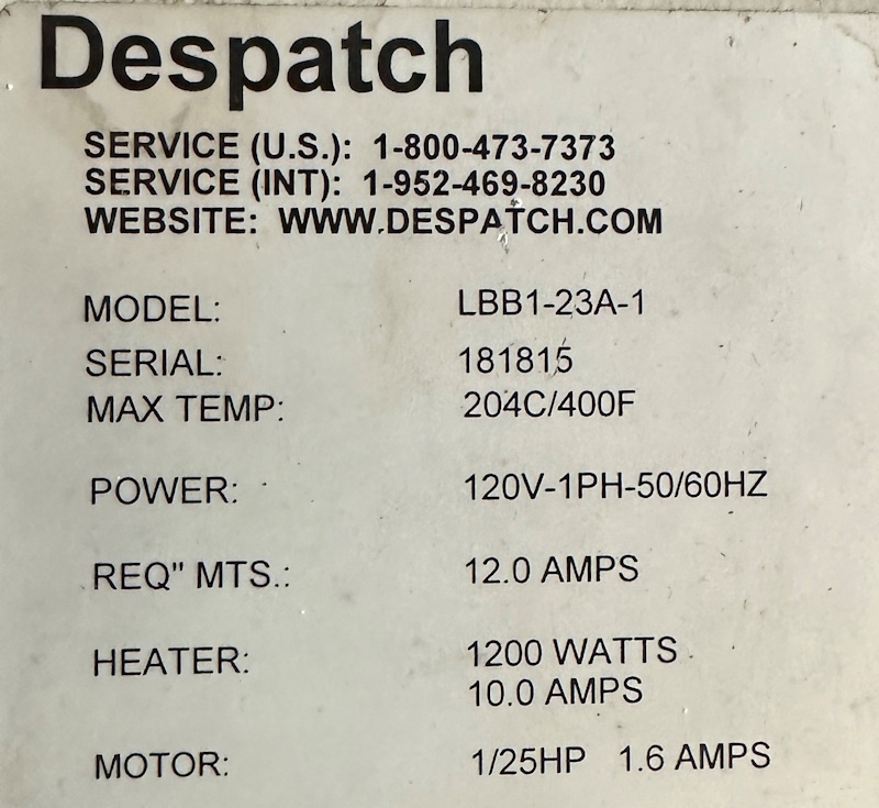 18" width x 15" H x 18" D Despatch #LBB1-23A-1, Cabinet Oven, 400&deg;F, 120 V. - Image 5