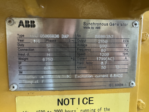 1505 KW, 1200 RPM, ABB #AGM-0500BK06-DAP, diesel generator end, 346/600 Volts, 3-phase, 2016 - Image 9