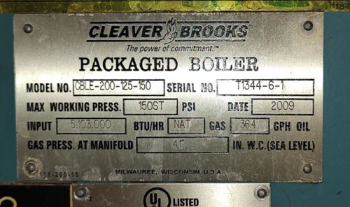 125 HP Cleaver-Brooks #CBLE-200-125-150, Steam Boiler, Natural Gas/Oil, 150 psi, 5103000 BTU/hr., 2009 - Image 2