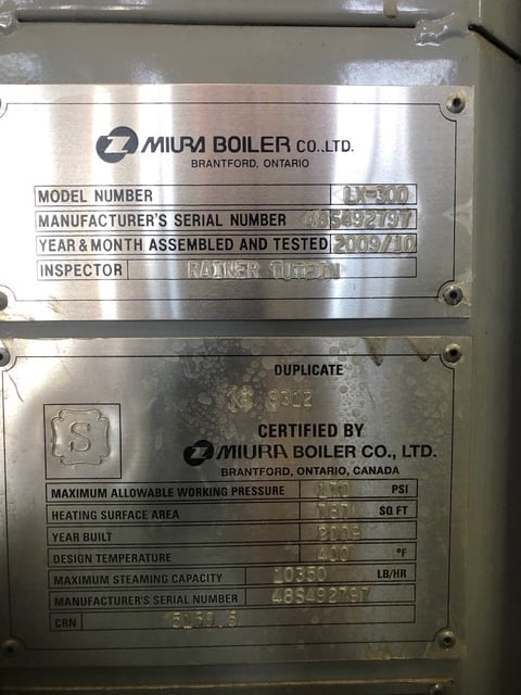 Muira #LX-300, Steam Boiler, Gas, 10350 lbs./hr., 170 psi, 2009 - Image 7