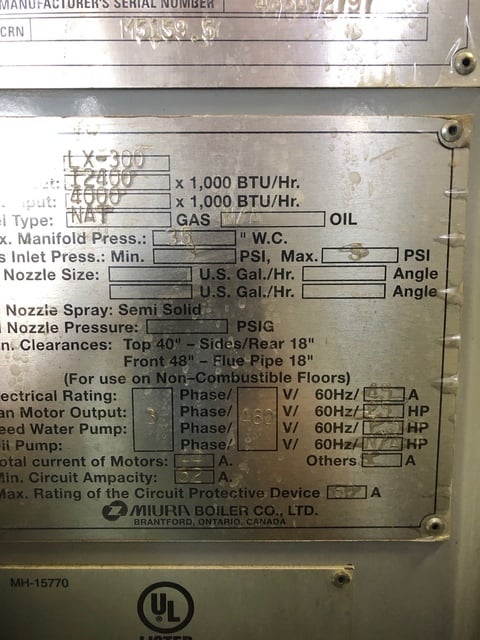 Muira #LX-300, Steam Boiler, Gas, 10350 lbs./hr., 170 psi, 2009 - Image 8