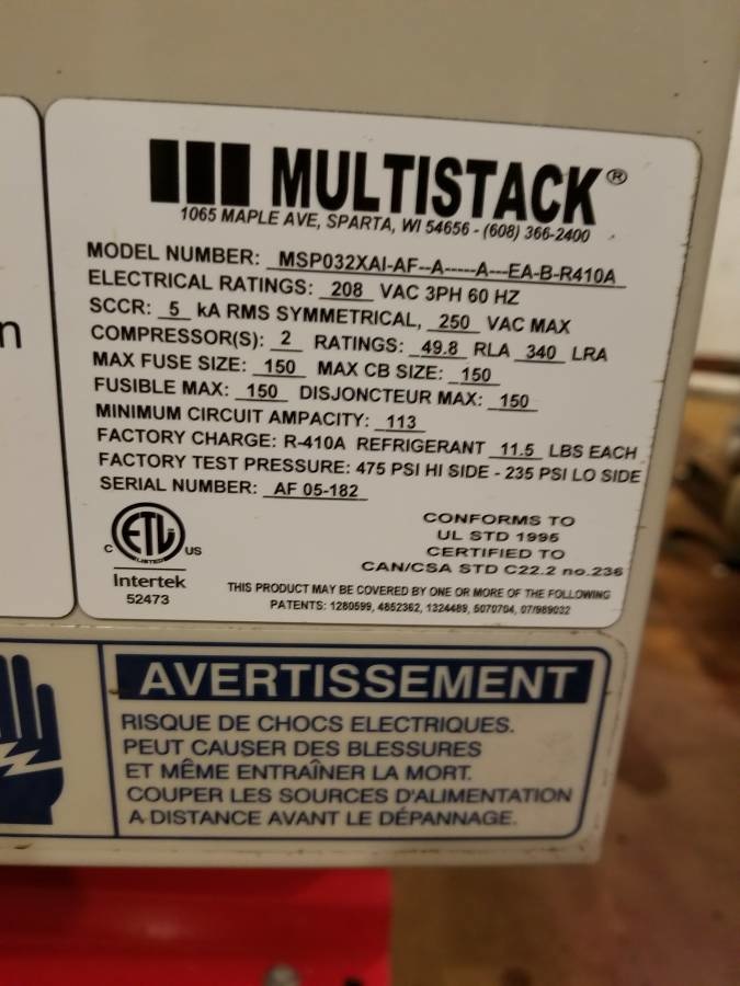 Multistack #MSP032XA, Chiller, R-410A, 475 psi Hi, 235 psi Lo, 208 Vac - Image 3