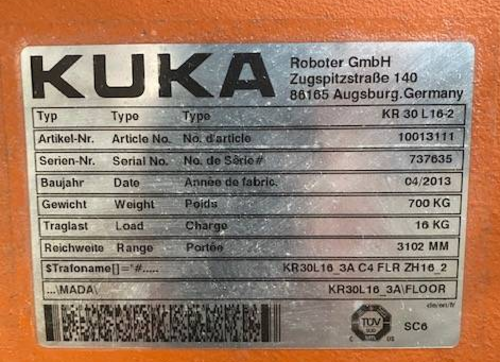 Kuka, kr- 30l-16-2, Machine Tending Robot, w/integrated vision location controls - Image 5