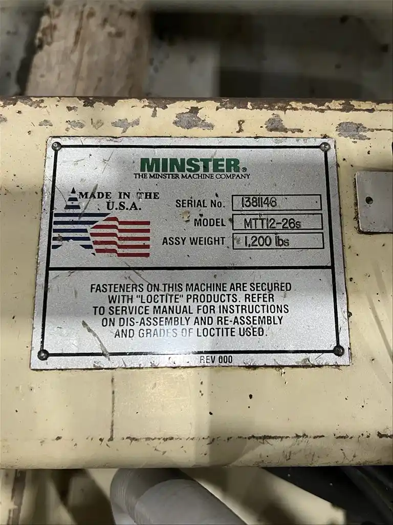 26" x .35" Minster, Servo Feed Line, 15000 lb., w/MEF5-26S Servo Feed, MTT12-26S Thread Table, MSH30-26-7 - Image 3