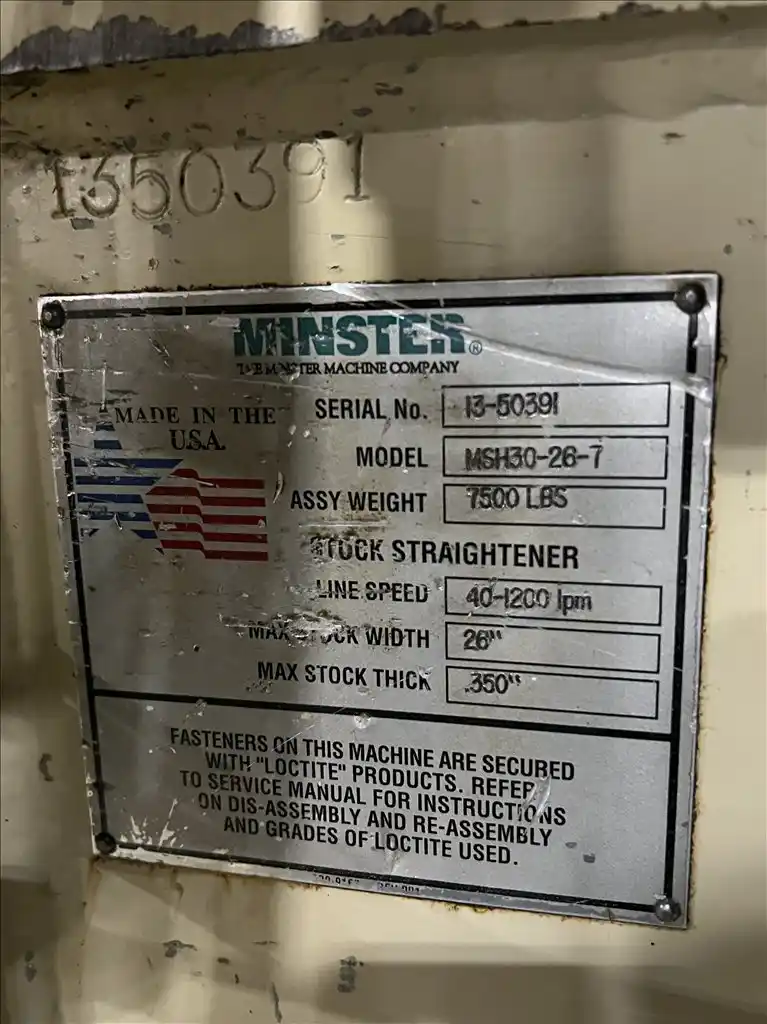 26" x .35" Minster, Servo Feed Line, 15000 lb., w/MEF5-26S Servo Feed, MTT12-26S Thread Table, MSH30-26-7 - Image 6